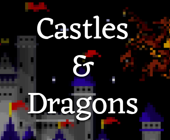 castle in background with Castles & Dragons written in white