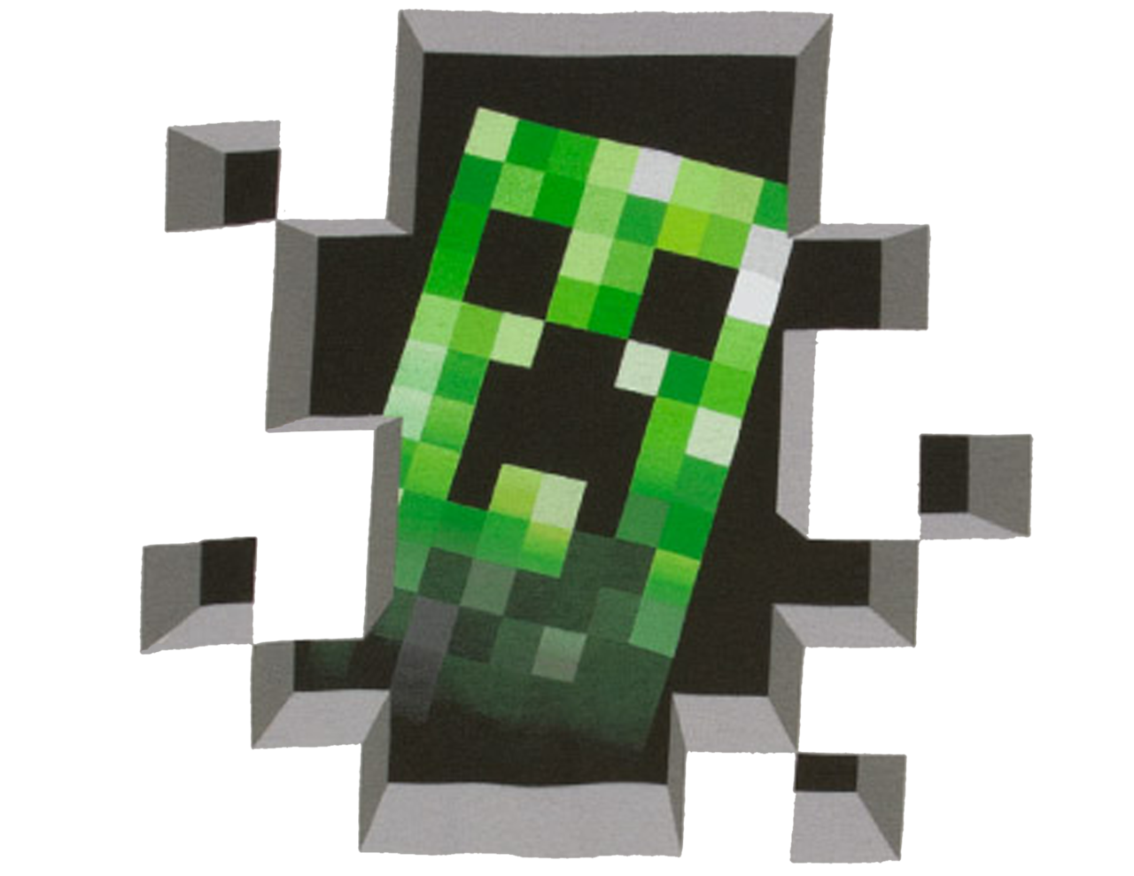 Green Minecraft creeper looking through a wall opening